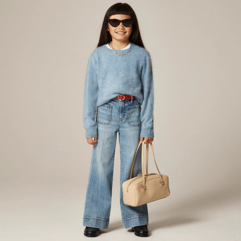 Girls' brushed cashmere crewneck sweater