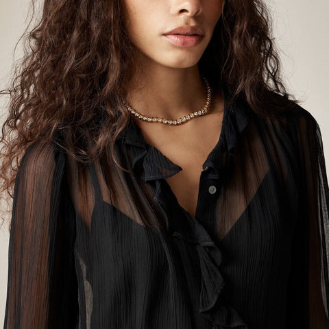 Ruffle button-up shirt in crinkle chiffon