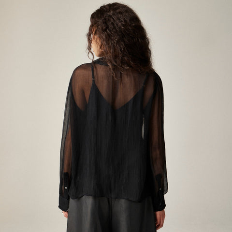 Ruffle button-up shirt in crinkle chiffon