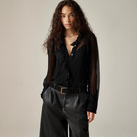 Ruffle button-up shirt in crinkle chiffon