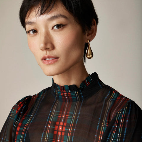 Ruffleneck top in Stewart tartan chiffon