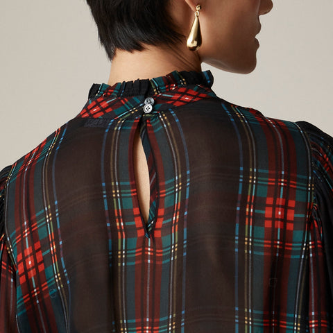 Ruffleneck top in Stewart tartan chiffon