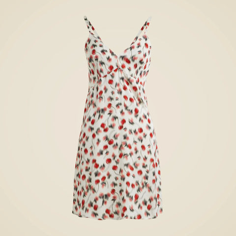 Soft shine slip dress in blurry cherry print