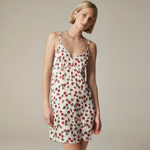 Soft shine slip dress in blurry cherry print