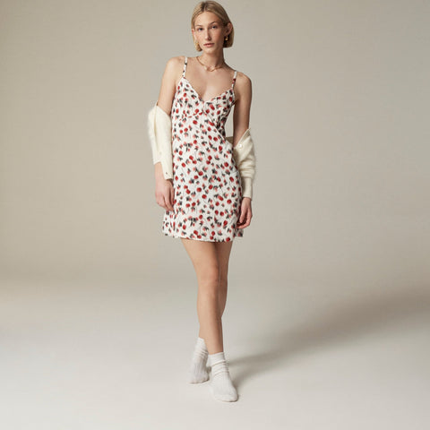 Soft shine slip dress in blurry cherry print
