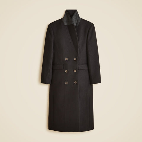 Petite palais double-breasted topcoat in Italian wool-blend melton