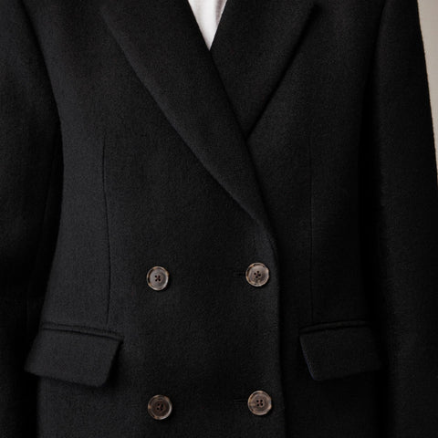 Petite palais double-breasted topcoat in Italian wool-blend melton