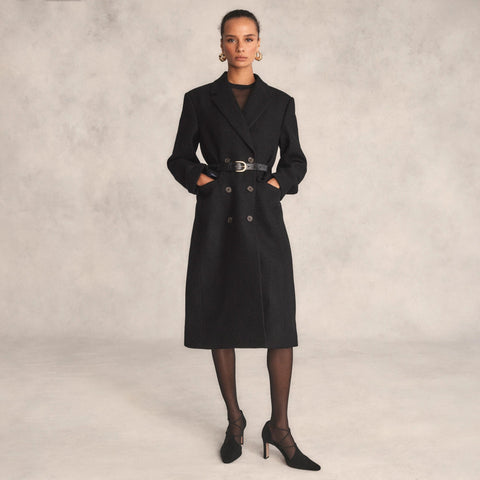 Petite palais double-breasted topcoat in Italian wool-blend melton