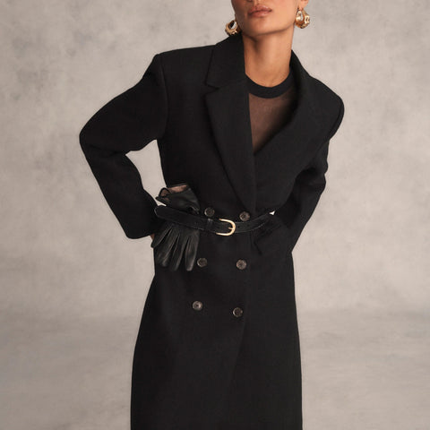 Petite palais double-breasted topcoat in Italian wool-blend melton