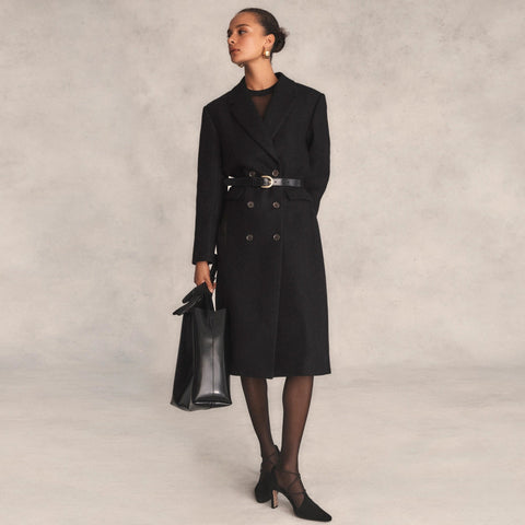 Petite palais double-breasted topcoat in Italian wool-blend melton