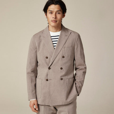 Ludlow Slim-fit double-breasted suit jacket in Irish cotton-linen blend