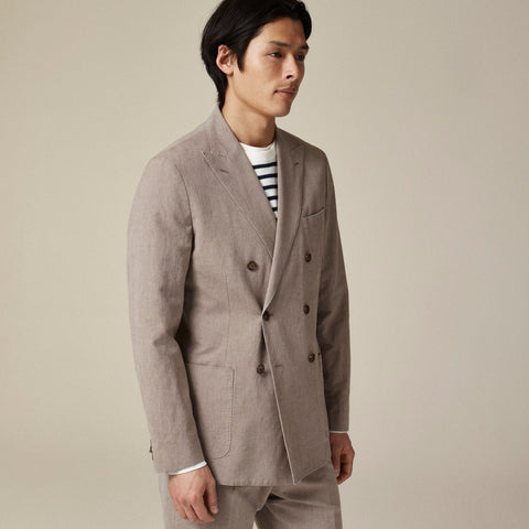 Ludlow Slim-fit double-breasted suit jacket in Irish cotton-linen blend