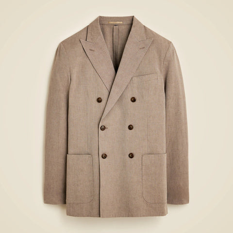 Ludlow Slim-fit double-breasted suit jacket in Irish cotton-linen blend