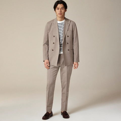 Ludlow Slim-fit double-breasted suit jacket in Irish cotton-linen blend
