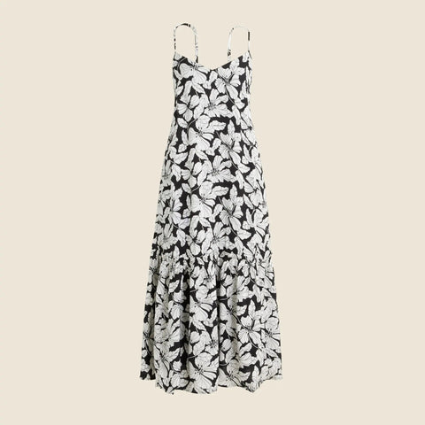 Tiered drapey viscose twill dress in floral
