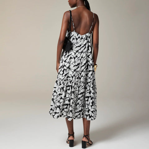 Tiered drapey viscose twill dress in floral