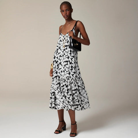 Tiered drapey viscose twill dress in floral