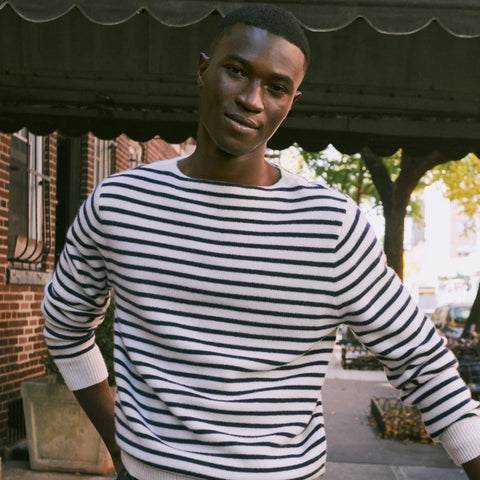 Midweight cashmere boatneck sweater in stripe