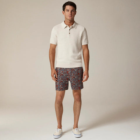 Short-sleeve cotton seed-stitch sweater-polo