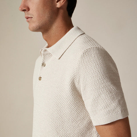 Short-sleeve cotton seed-stitch sweater-polo