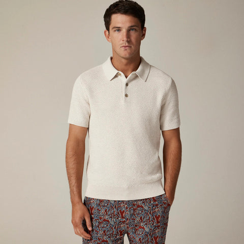 Short-sleeve cotton seed-stitch sweater-polo