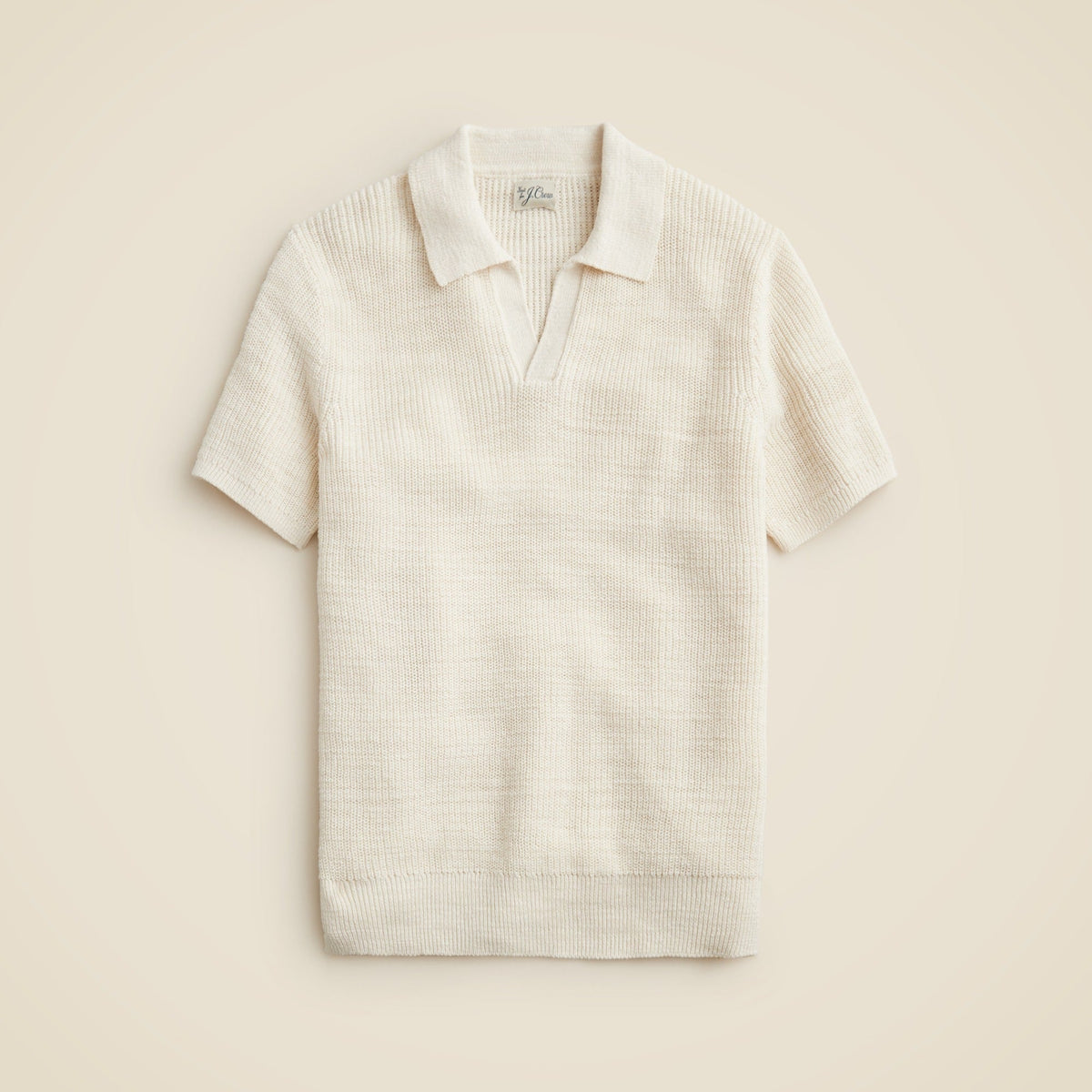 Short-sleeve linen-cotton blend johnny-collar sweater-polo