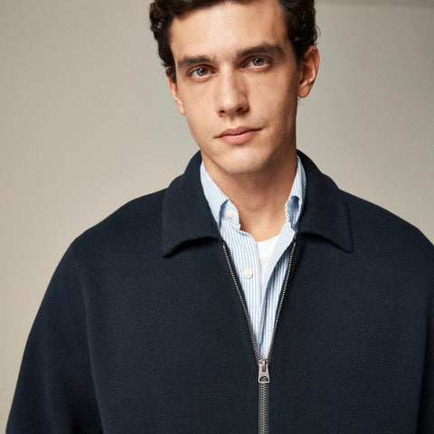 Cotton milano-stitch coach's sweater-jacket