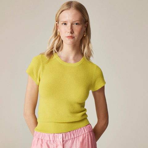 Ribbed featherweight cashmere T-shirt