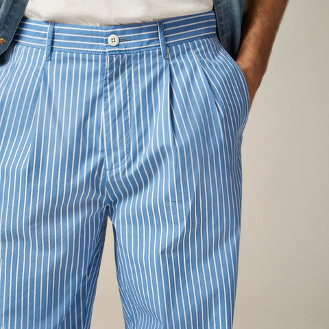 Relaxed-fit double-pleated cotton poplin chino pant