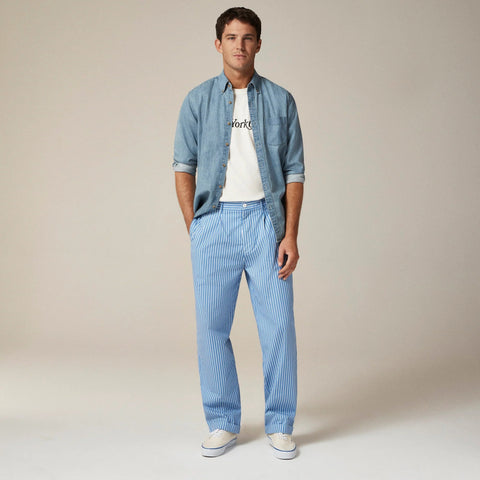 Relaxed-fit double-pleated cotton poplin chino pant