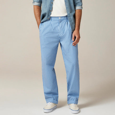 Relaxed-fit double-pleated cotton poplin chino pant
