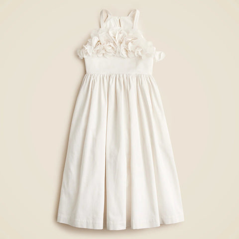 Girls' floral appliqué midi dress in sateen cotton