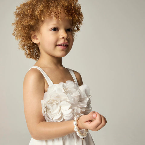 Girls' floral appliqué midi dress in sateen cotton