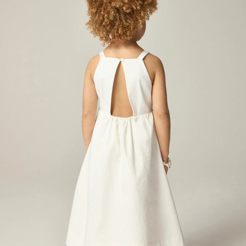 Girls' floral appliqué midi dress in sateen cotton