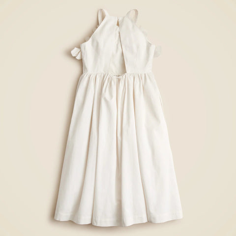 Girls' floral appliqué midi dress in sateen cotton