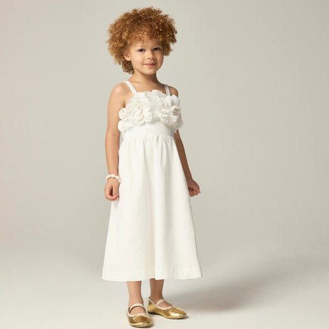 Girls' floral appliqué midi dress in sateen cotton