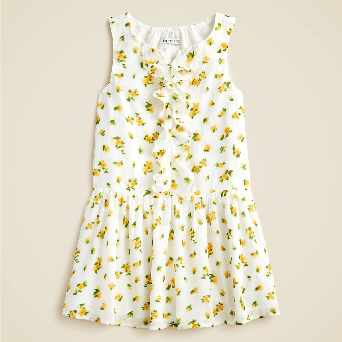 Girls' drop-waist ruffle dress in blurry rose print