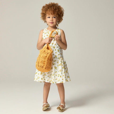 Girls' drop-waist ruffle dress in blurry rose print