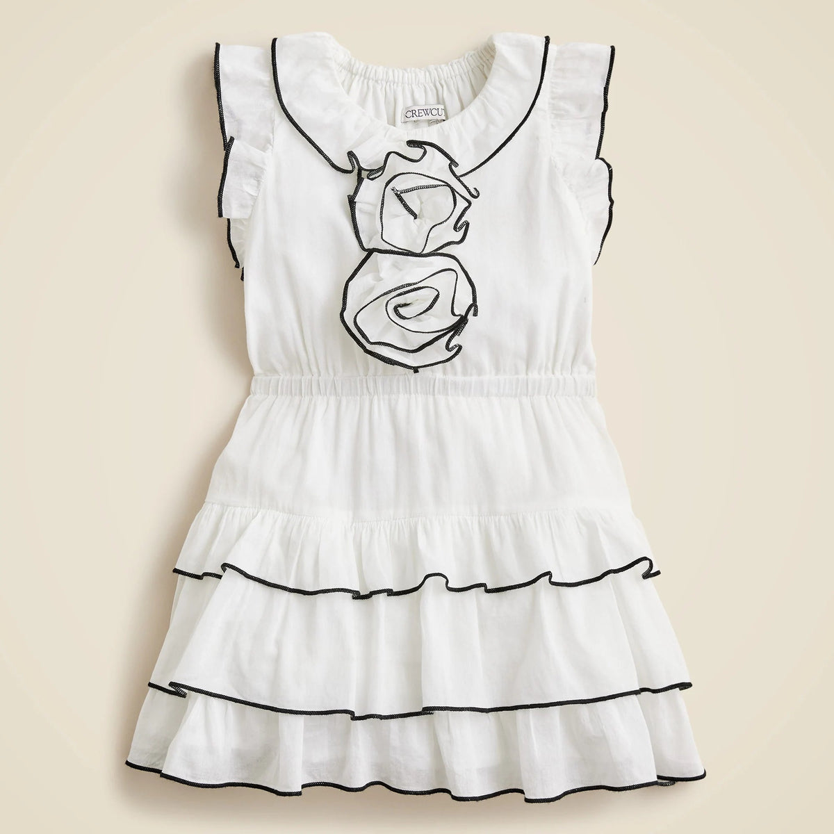 Girls' rosette ruffle-trim dress