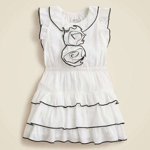 Girls' rosette ruffle-trim dress