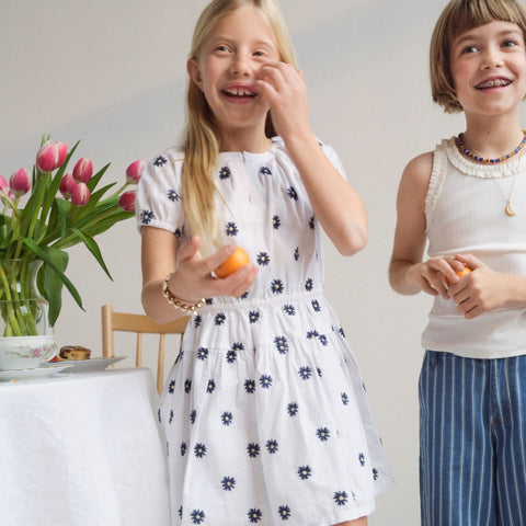 Girls' floral-embroidered dress