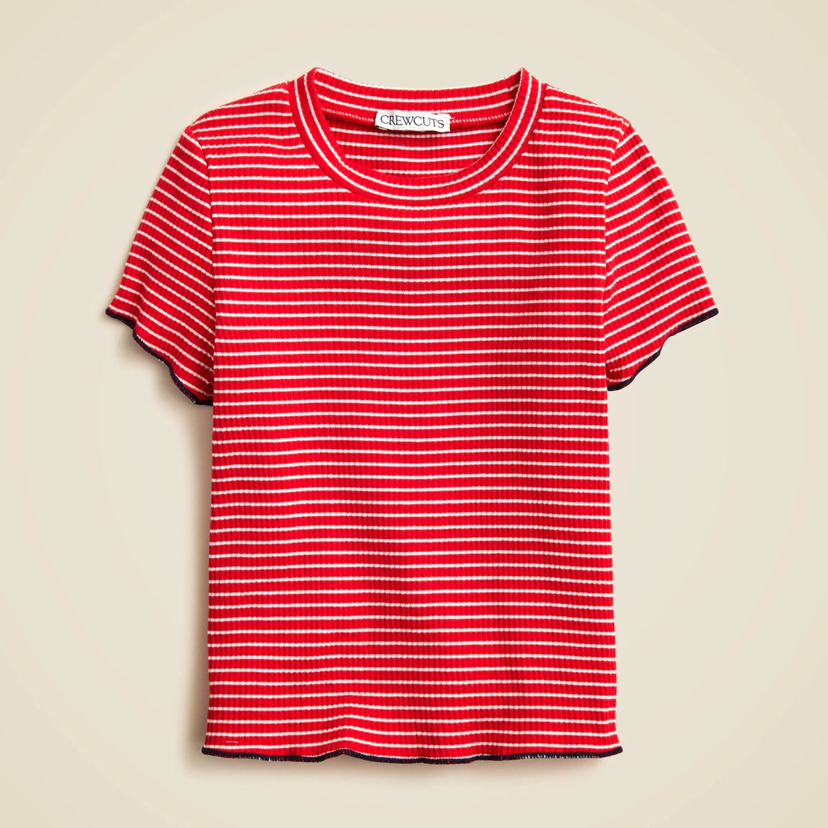 Girls' short-sleeve T-shirt in striped vintage rib