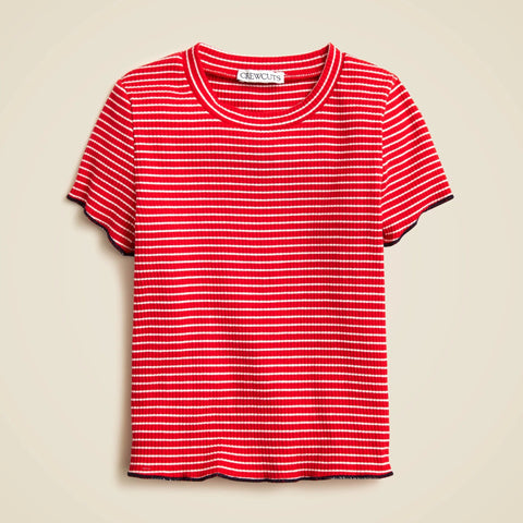 Girls' short-sleeve T-shirt in striped vintage rib