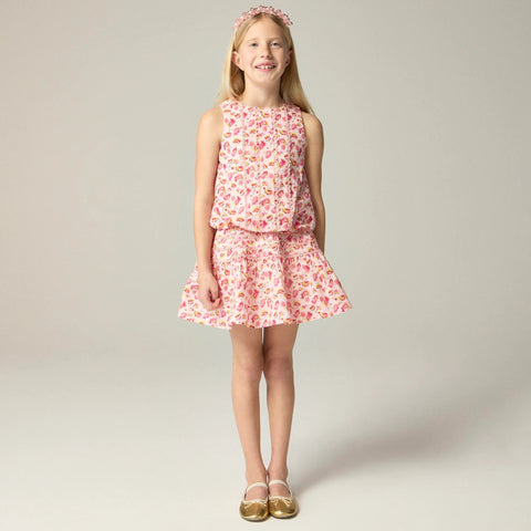 Girls' bubble tank top in linen-cotton blend floral