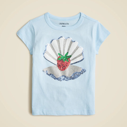 Girls' short-sleeve strawberry graphic T-shirt with sequins