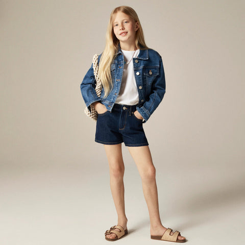 Girls' high-rise denim short in dahlia wash