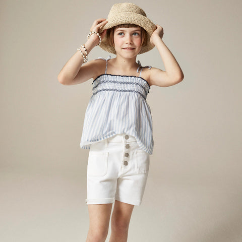 Girls' patch-pocket denim short in white