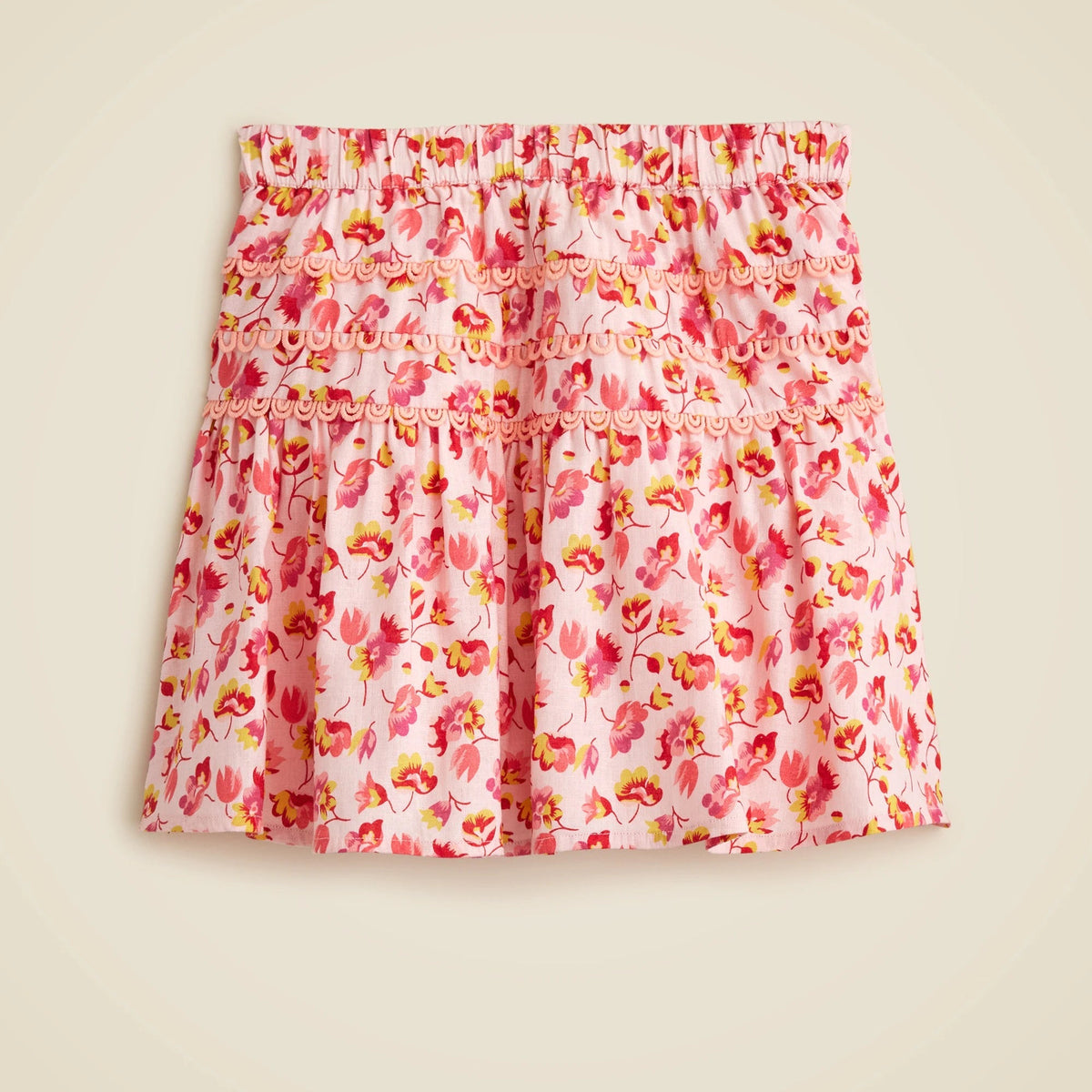Girls' rickrack skirt in linen-cotton blend floral