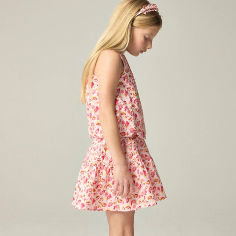 Girls' rickrack skirt in linen-cotton blend floral