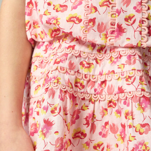 Girls' rickrack skirt in linen-cotton blend floral